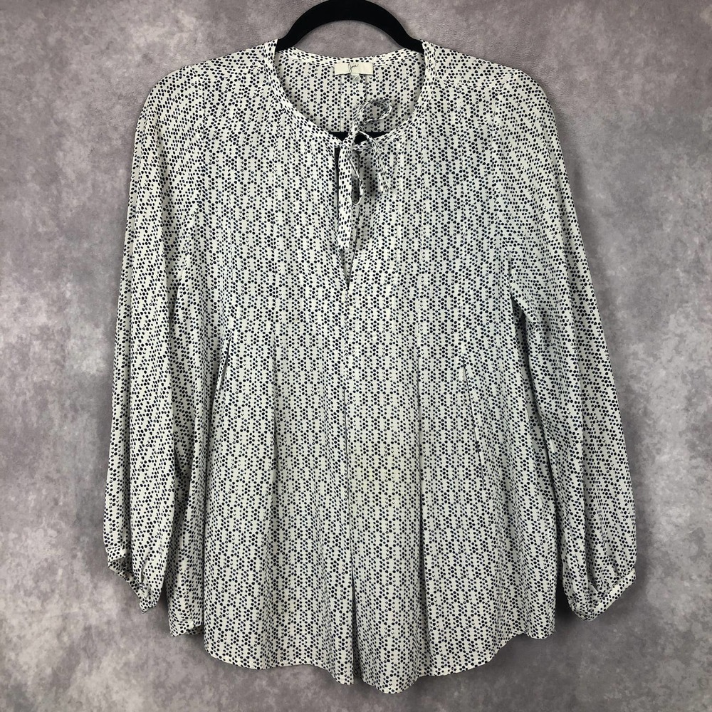 Joie Shirt Womens‎ Small Silk Blouse Geometric Dots Top Tie V Neck Career Casual